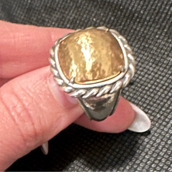 Brighton gold and silver braided ring with hammer gold top design. Size 7 or 8 - Picture 2 of 3
